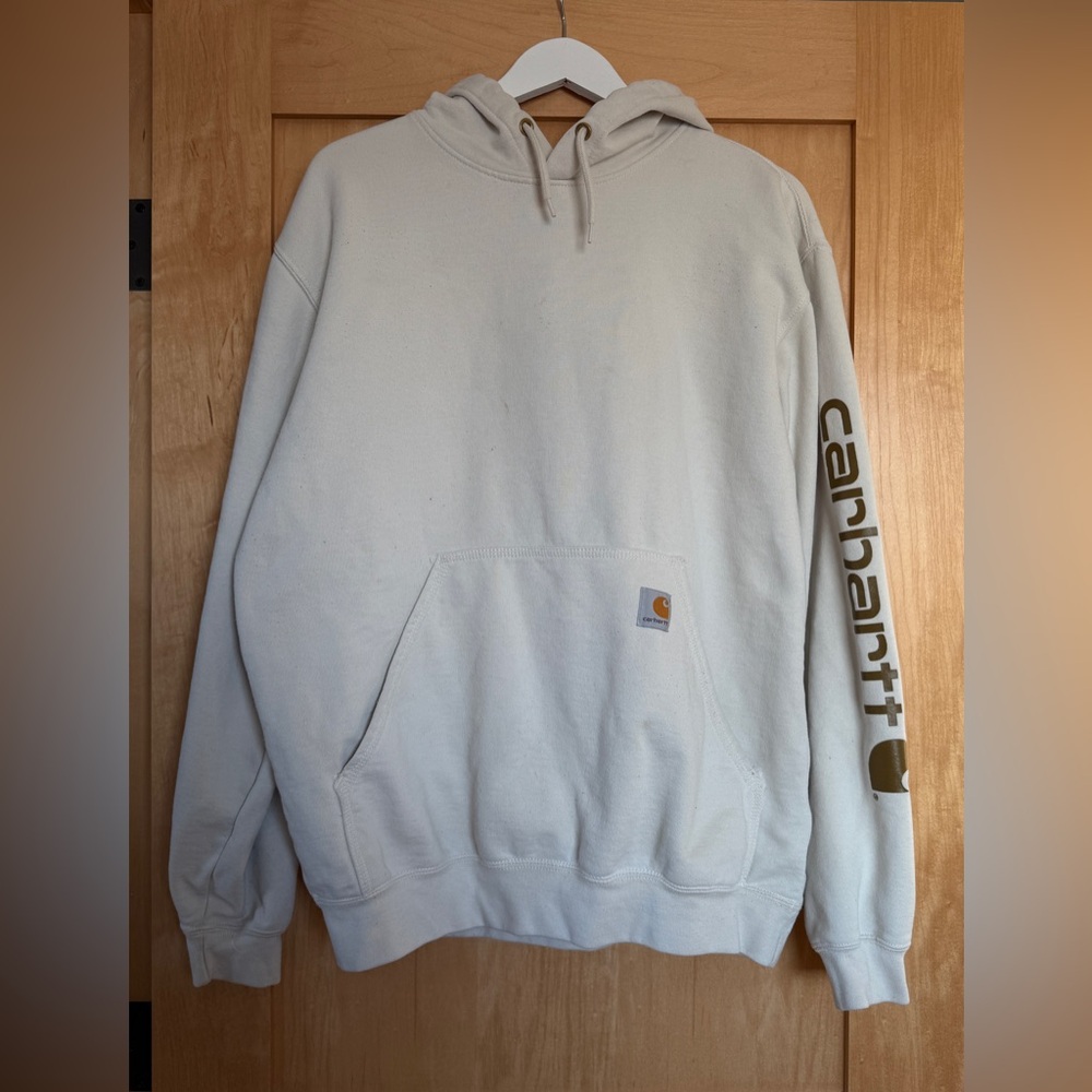 Carhartt Men's Off-White Hoodie with Sleeve Logo